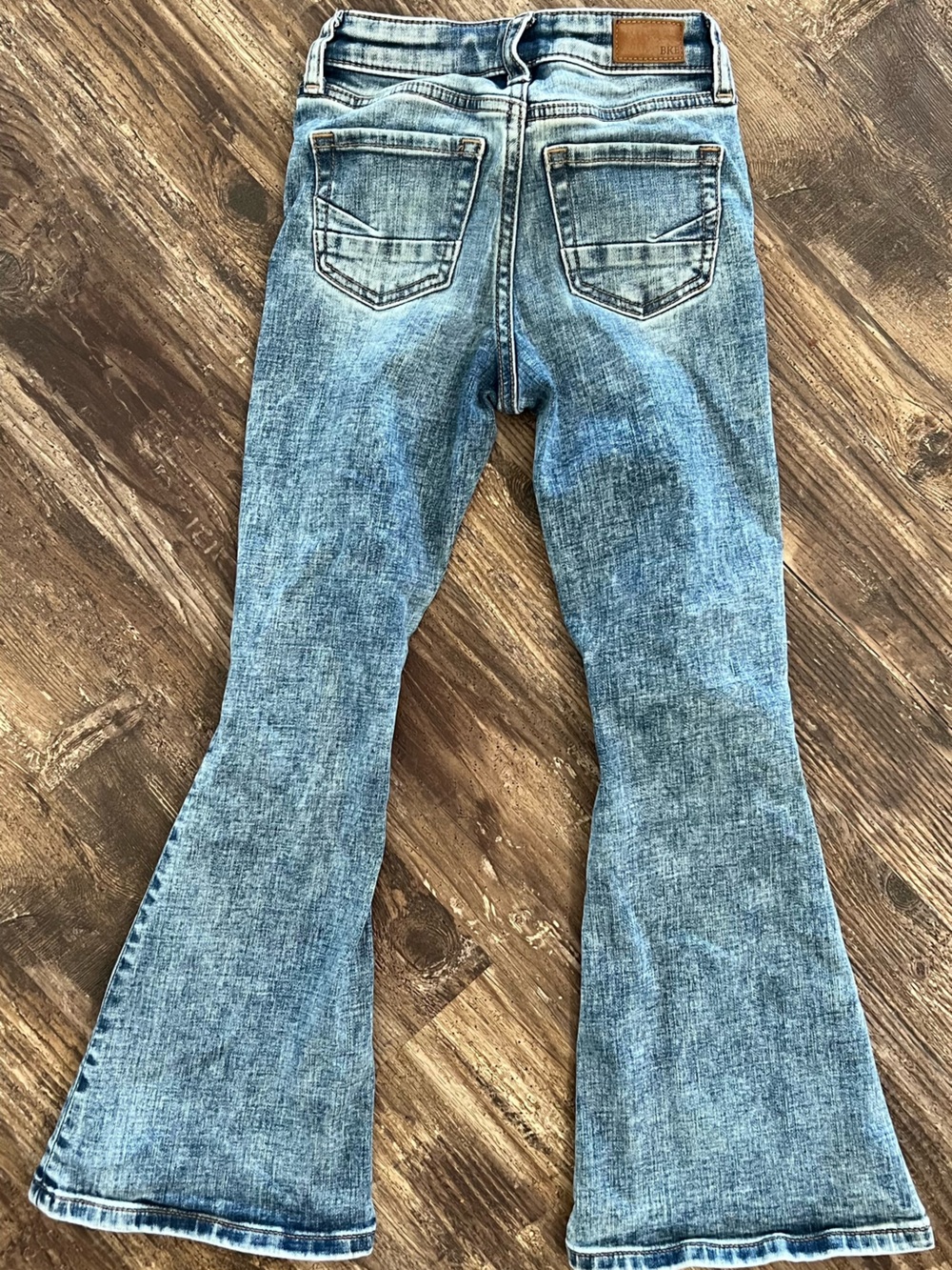 BKE Girls Distressed Light Blue Flare Jeans - Picture 3 of 5